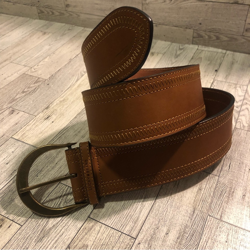 LUCKY BRAND Wide Brown Leather Waist Belt Size S NEW